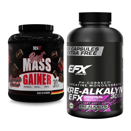Masseaufbau-Set: MST Best Mass Gainer + EFX Kre-Alkalyn 3000 – alle enthaltenen Artikel