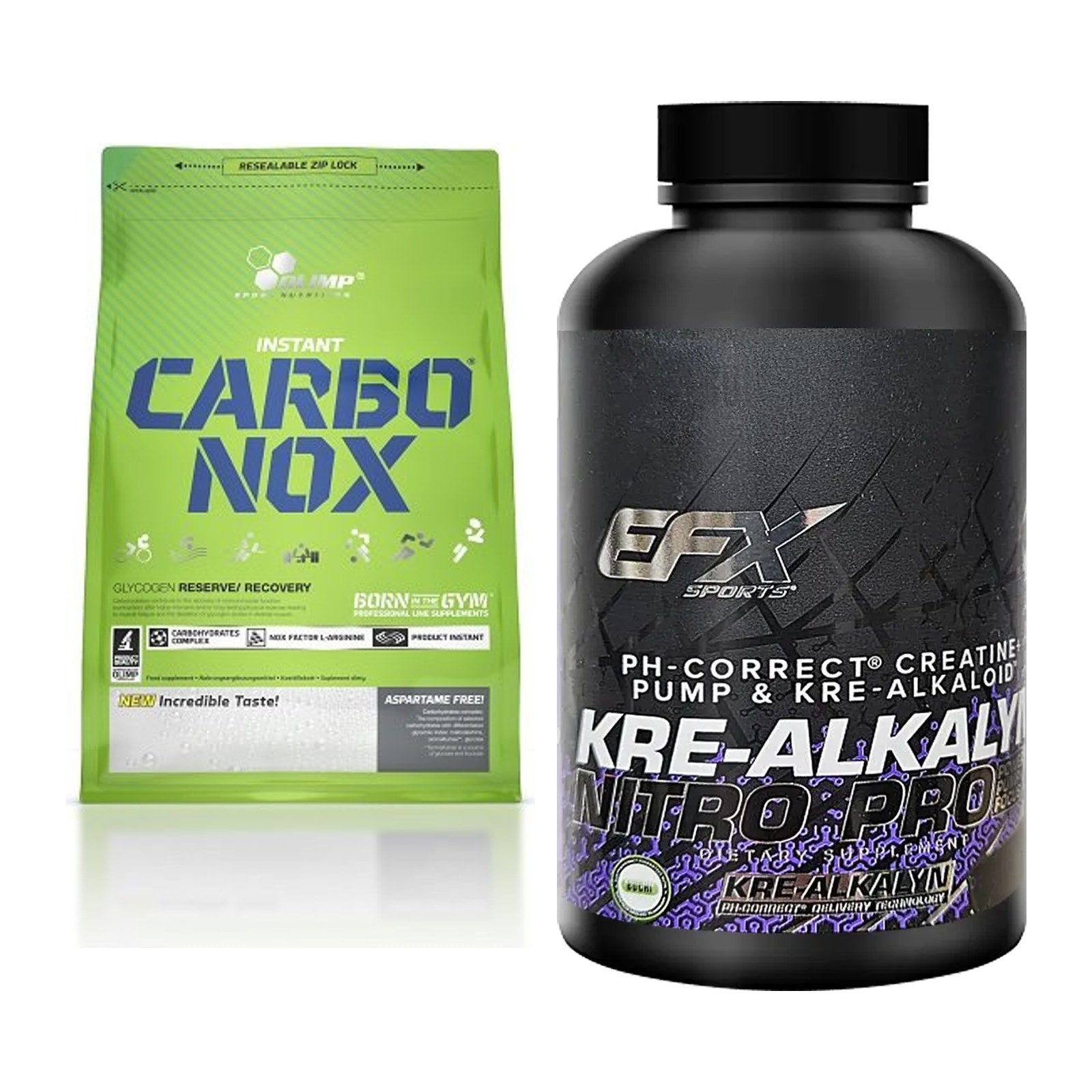 Masseaufbau-Set: Olimp Carbo Nox 1kg + EFX Kre-Alkalyn PRO 120 – alle enthaltenen Artikel