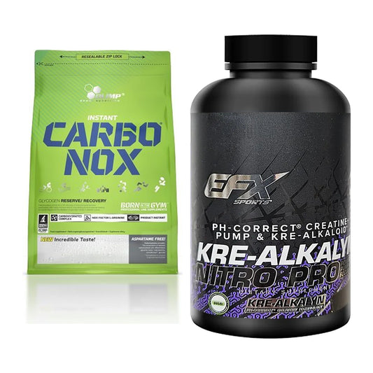 Masseaufbau-Set: Olimp Carbo Nox 1kg + EFX Kre-Alkalyn PRO 120 – alle enthaltenen Artikel