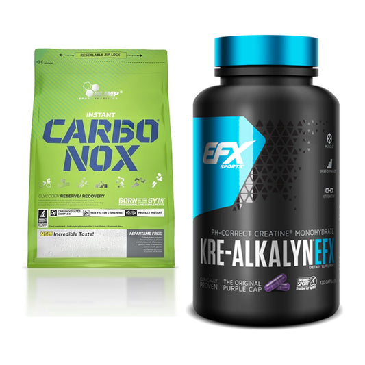 Masseaufbau-Set: Olimp Carbo Nox 1kg Pulver + EFX Kre-Alkalyn – alle enthaltenen Artikel