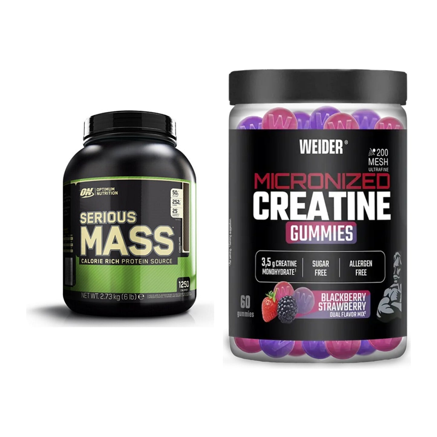 Masseaufbau-Set: Optimum Nutrition Serious + Weider Micronized – alle enthaltenen Artikel