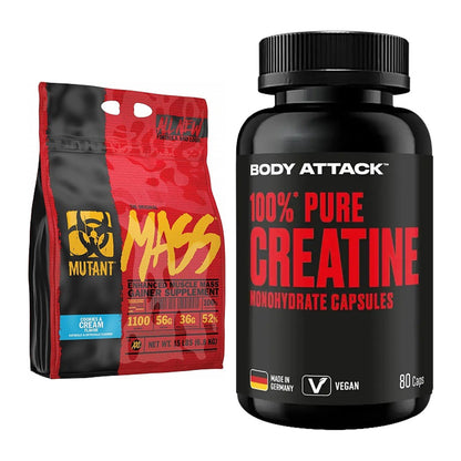 Masseaufbau-Set: Mutant Mass + Body Attack 100% Pure Creatine – alle enthaltenen Artikel
