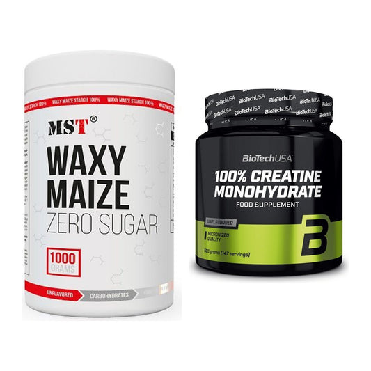 Masseaufbau-Set: MST WAXY MAIZE + BioTech Creatine Monohydrate – alle enthaltenen Artikel