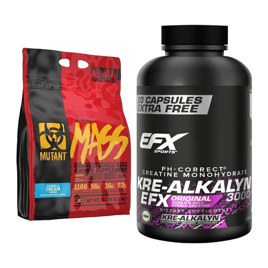 Masseaufbau-Set: Mutant Mass 6,8kg (Cookies + EFX Kre-Alkalyn 3000 – alle enthaltenen Artikel