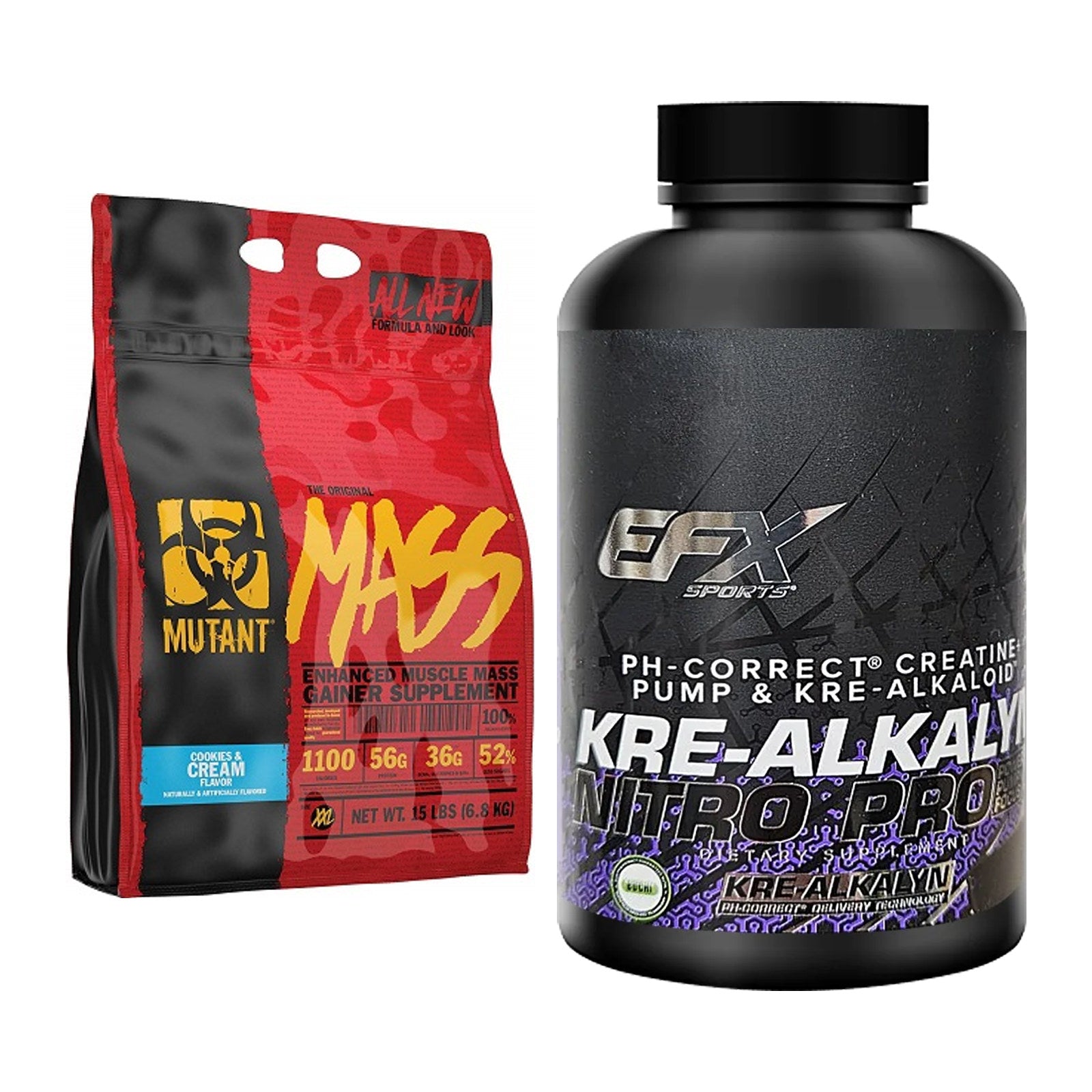 Masseaufbau-Set: Mutant Mass + EFX Kre-Alkalyn PRO 120 Super-Caps – alle enthaltenen Artikel