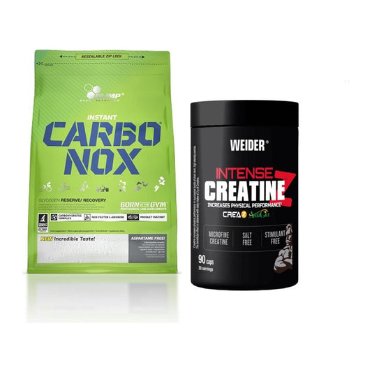 Masseaufbau-Set: Olimp Carbo Nox 1kg + Weider Intense Pure – alle enthaltenen Artikel