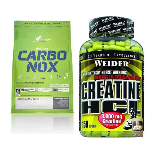 Masseaufbau-Set: Olimp Carbo Nox 1kg Pulver + Weider Creatin HCL – alle enthaltenen Artikel