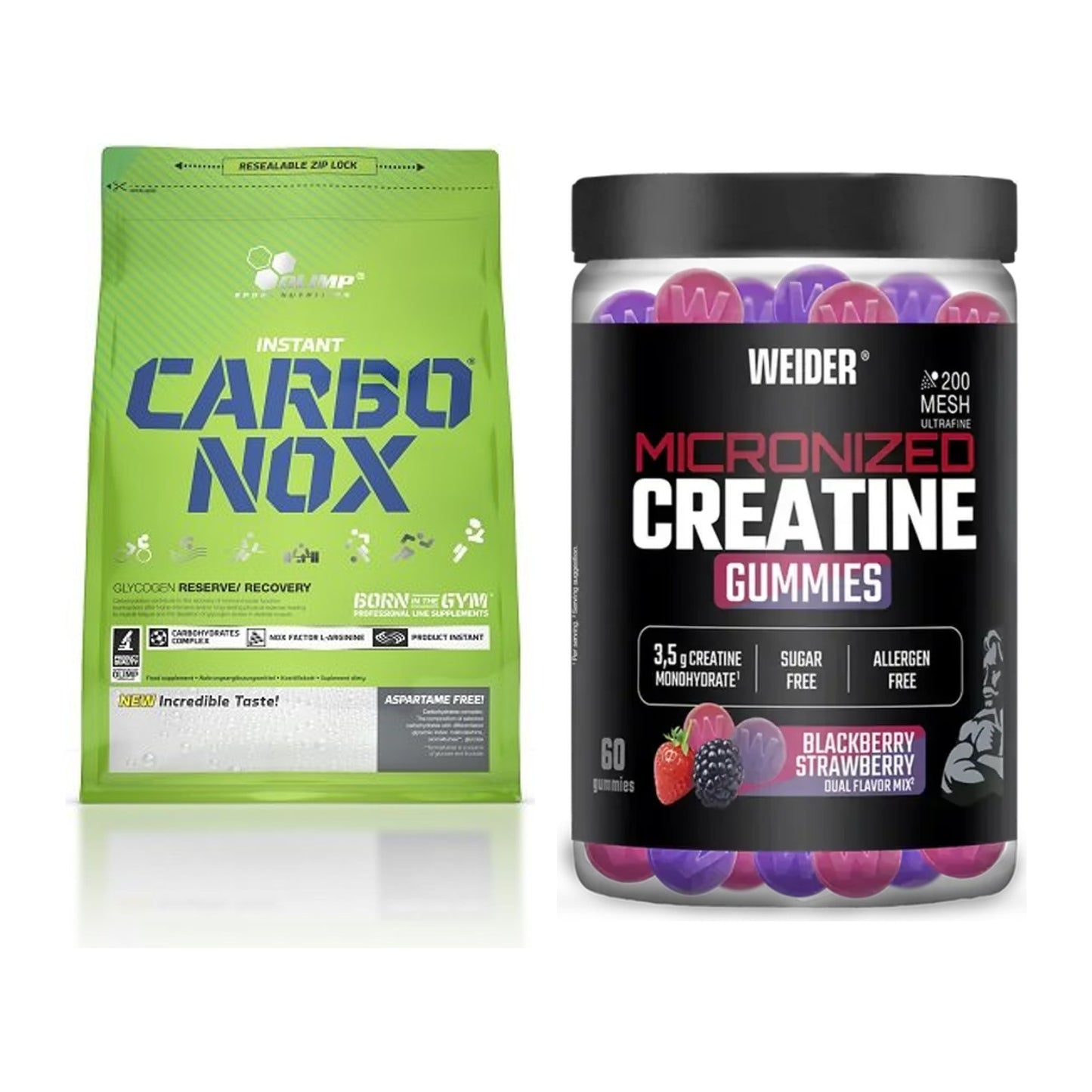 Masseaufbau-Set: Olimp Carbo Nox 1kg + Weider Micronized – alle enthaltenen Artikel