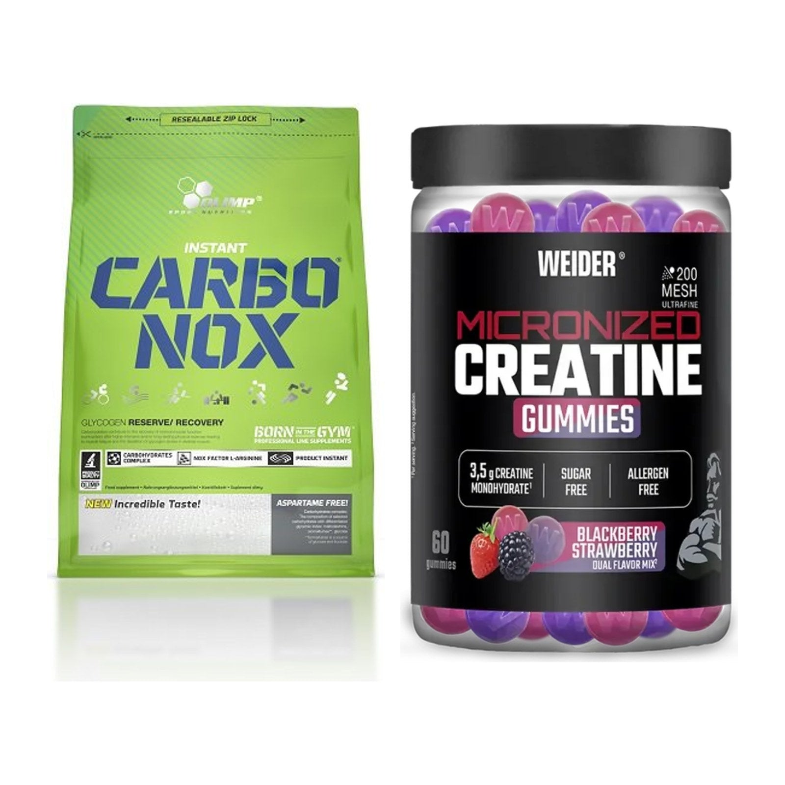 Masseaufbau-Set: Olimp Carbo Nox 1kg + Weider Micronized – alle enthaltenen Artikel