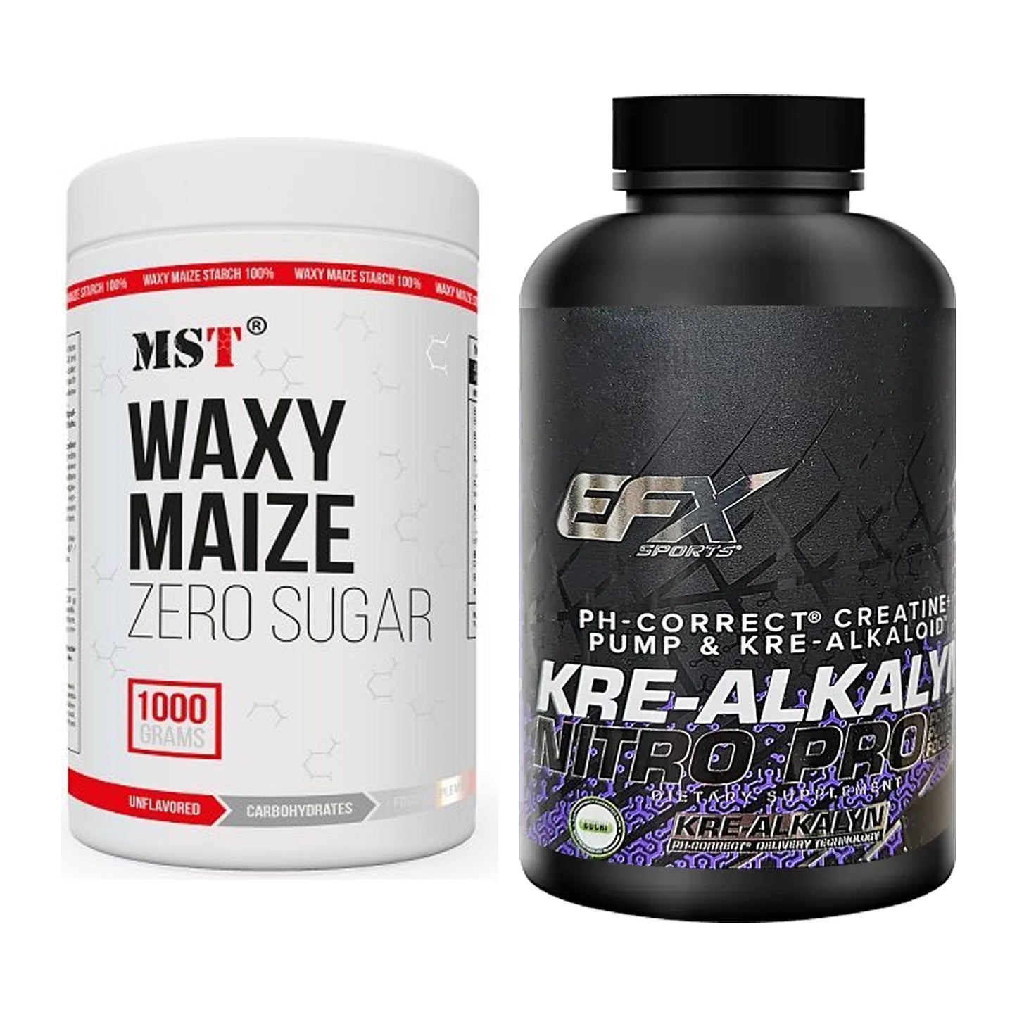 Masseaufbau-Set: MST WAXY MAIZE + EFX Kre-Alkalyn PRO 120 Super-Caps – alle enthaltenen Artikel