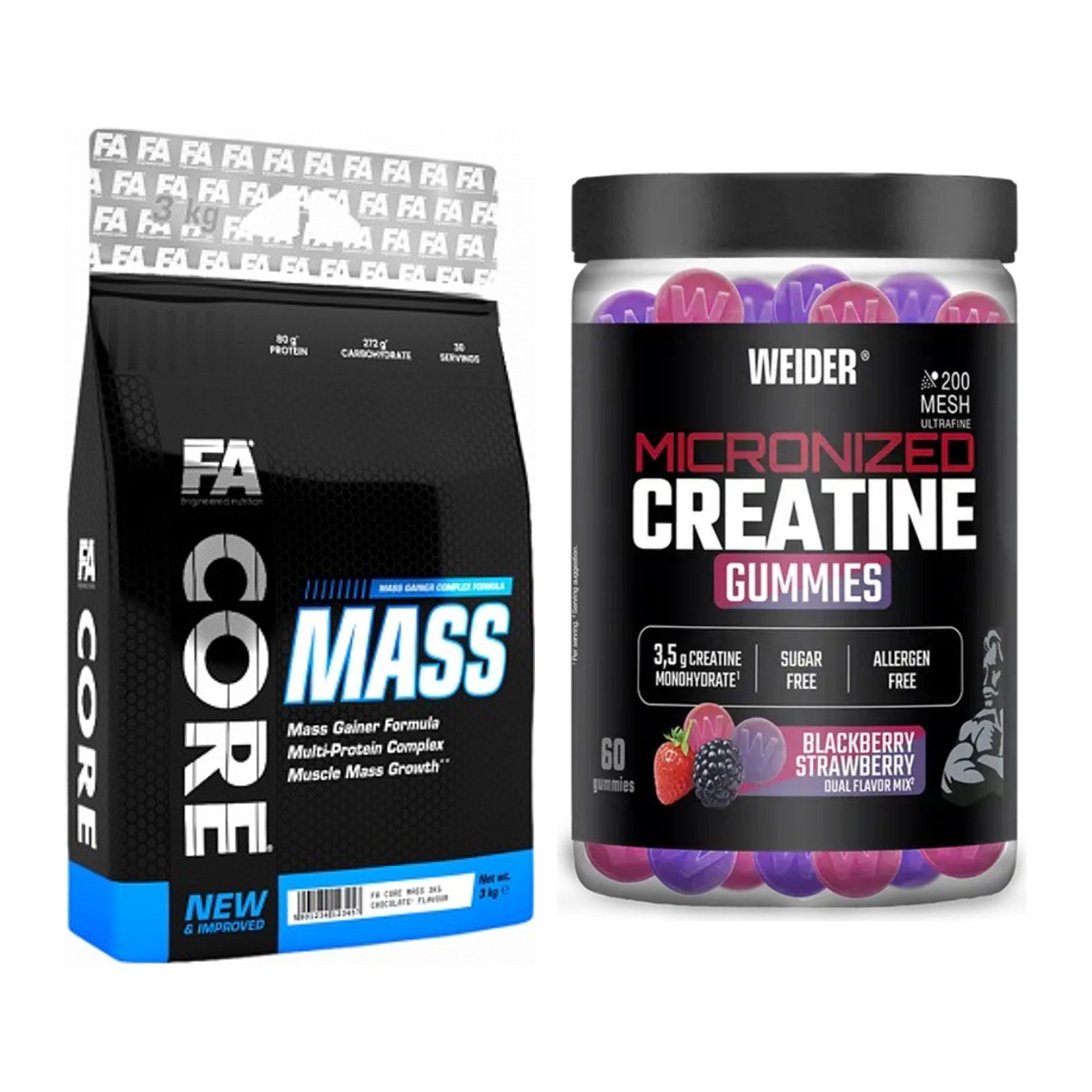 Masseaufbau-Set: FA Nutrition Core Mass + Weider Micronized – alle enthaltenen Artikel