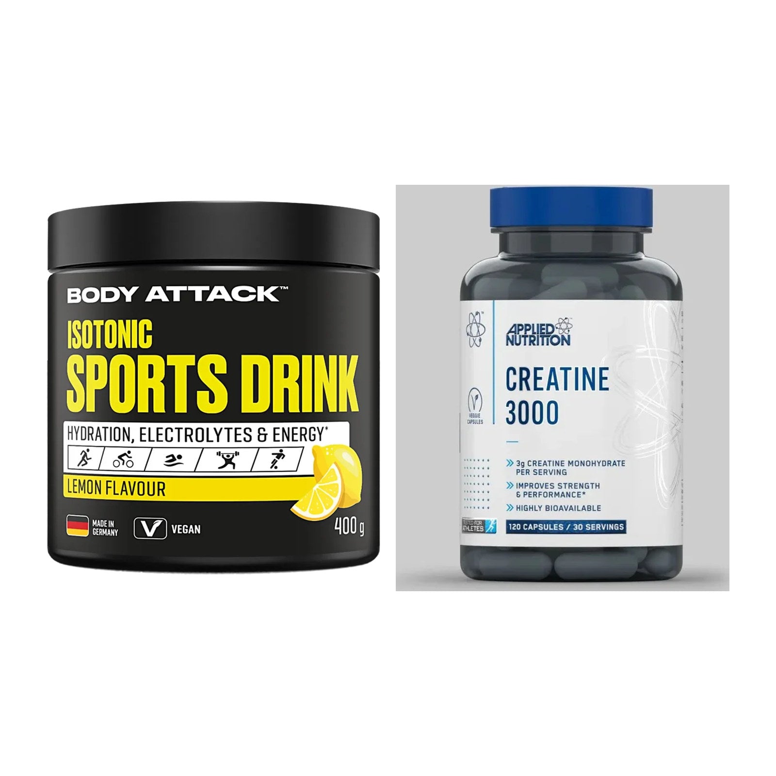 Masseaufbau-Set: Body Attack Isotonic + Applied Nutrition – alle enthaltenen Artikel