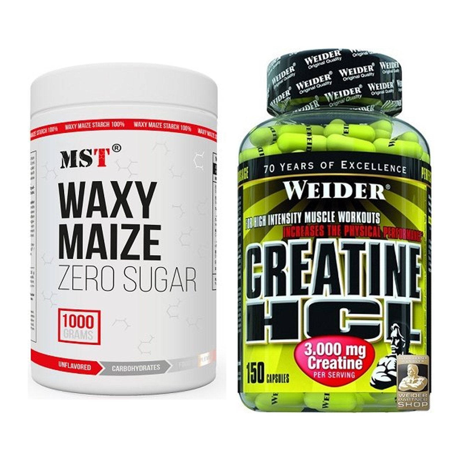 Masseaufbau-Set: MST WAXY MAIZE + Weider Creatin HCL – alle enthaltenen Artikel