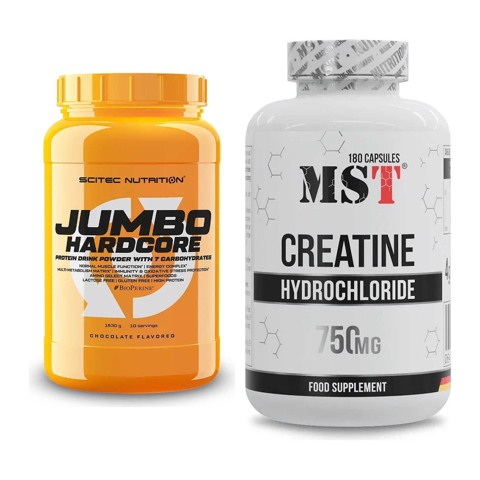 Masseaufbau-Set: Scitec Jumbo Hardcore1530g + MST Creatine HCL – alle enthaltenen Artikel