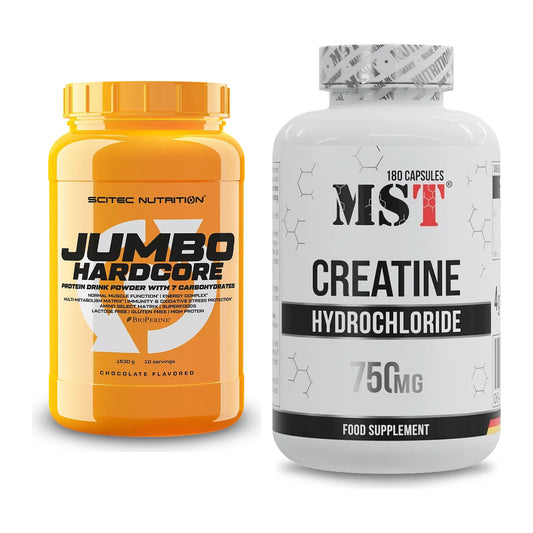 Masseaufbau-Set: Scitec Jumbo Hardcore1530g + MST Creatine HCL – alle enthaltenen Artikel