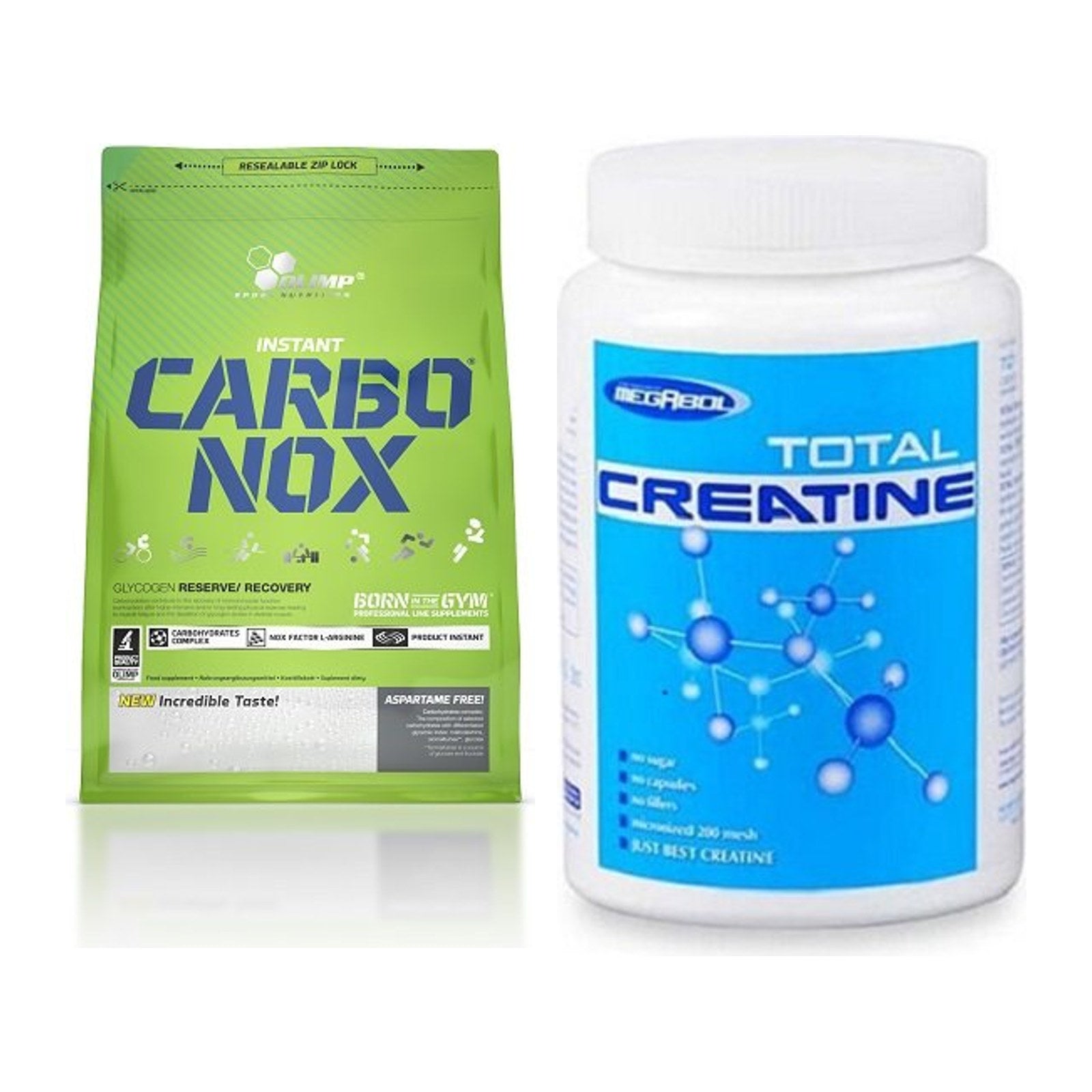 Masseaufbau-Set: Olimp Carbo Nox 1kg Pulver + Megabol Total Creatine – alle enthaltenen Artikel