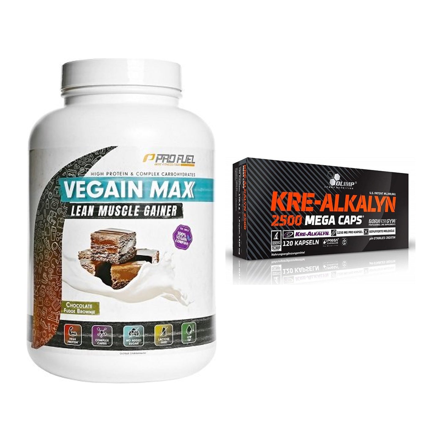 Σετ μαζικής κατασκευής: ProFuel VEGAIN MAX Gainer + Olimp Kre Alkalyn 2500 - περιλαμβάνονται όλα τα είδη