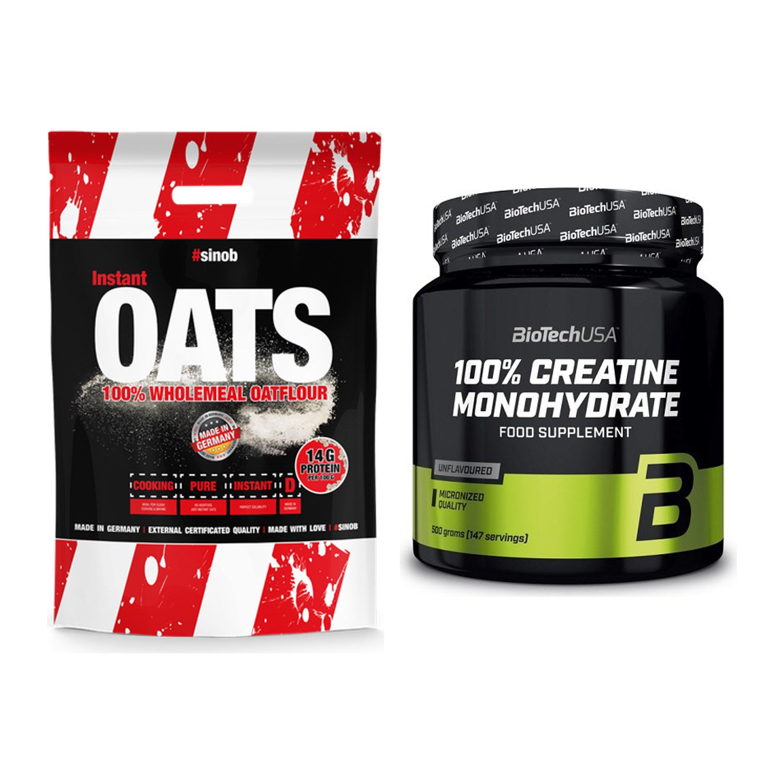 Masseaufbau-Set: Sinob Instant Oats + BioTech Creatine Monohydrate – alle enthaltenen Artikel