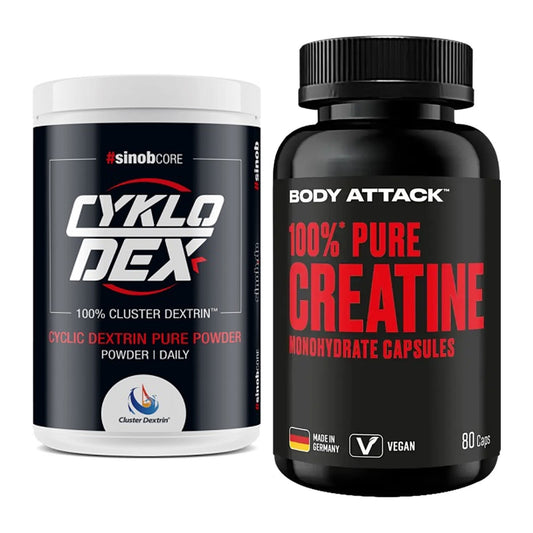Masseaufbau-Set: Sinob Core CykloDex 1kg + Body Attack 100% Pure – alle enthaltenen Artikel