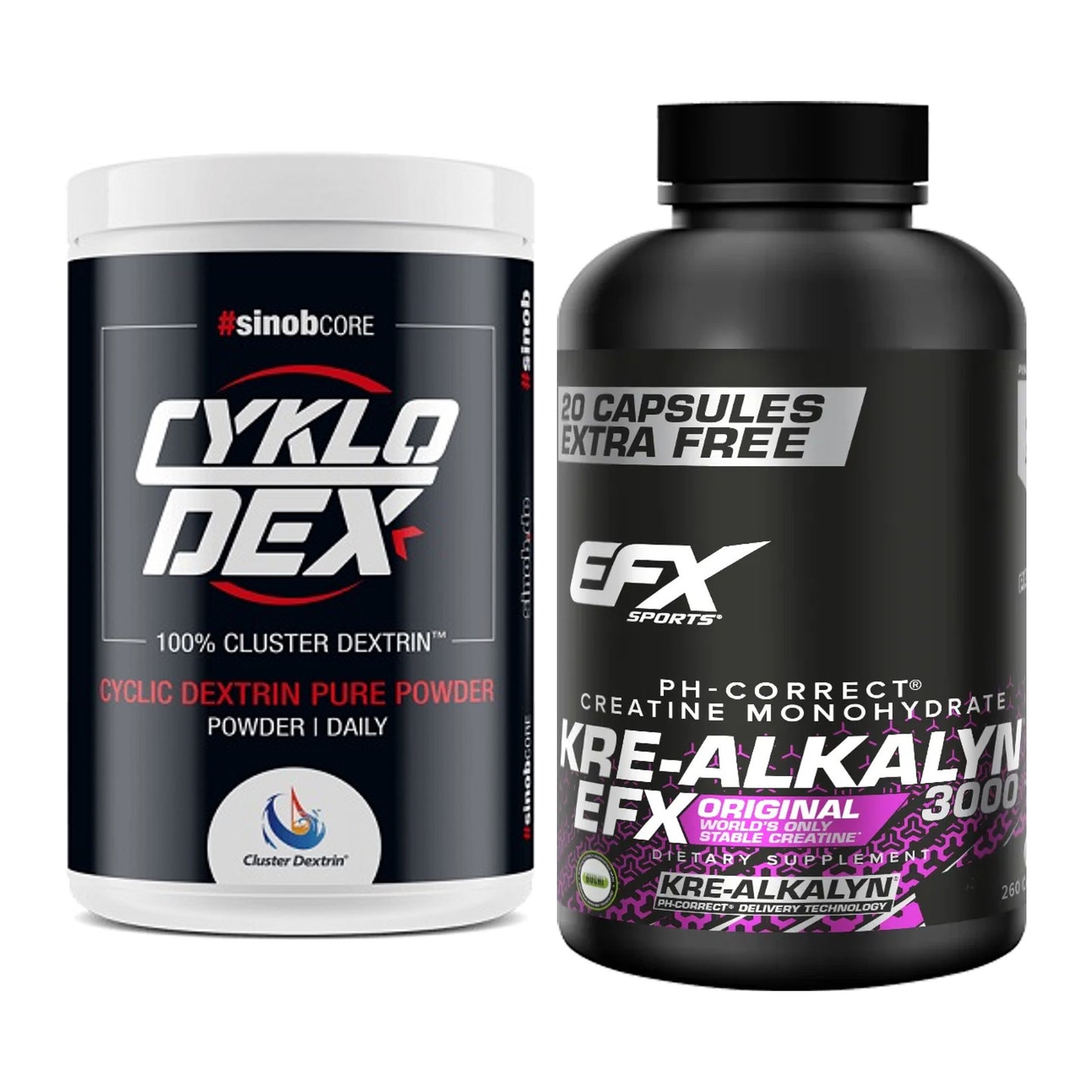 Masseaufbau-Set: Sinob Core CykloDex 1kg + EFX Kre-Alkalyn 3000 – alle enthaltenen Artikel