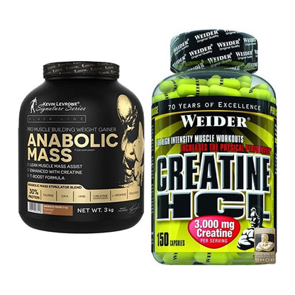 Masseaufbau-Set: Kevin Levrone Anabolic Mass 3kg + Weider Creatin HCL – alle enthaltenen Artikel
