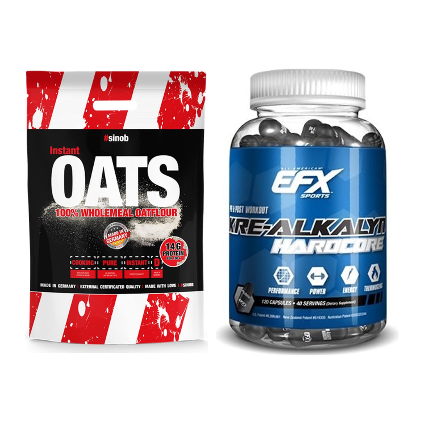 Masseaufbau-Set: Sinob Instant Oats + EFX Kre-Alkalyn Hardcore – alle enthaltenen Artikel