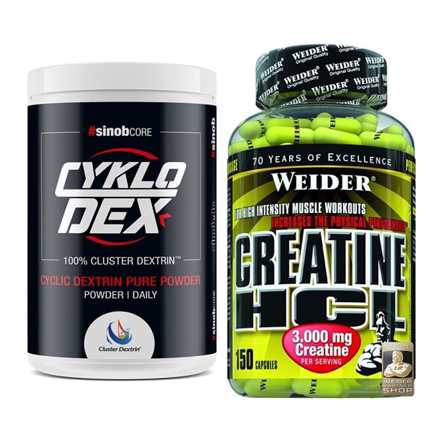 Masseaufbau-Set: Sinob Core CykloDex 1kg (Cluster + Weider Creatin HCL – alle enthaltenen Artikel