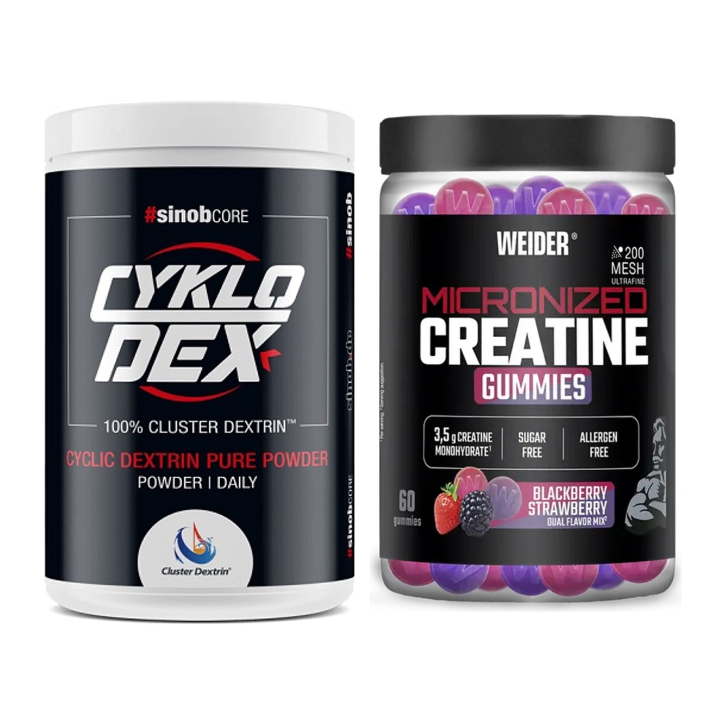 Masseaufbau-Set: Sinob Core CykloDex 1kg + Weider Micronized – alle enthaltenen Artikel