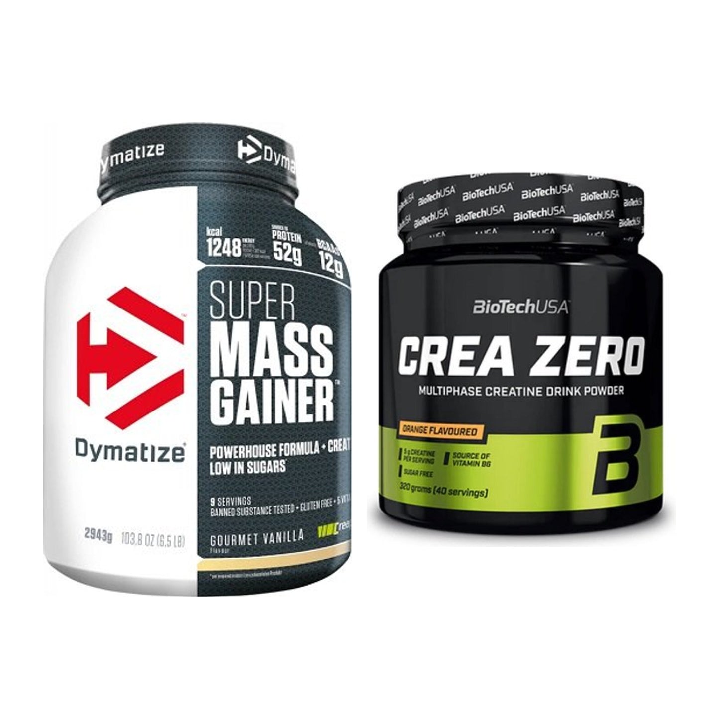 Masseaufbau-Set: Dymatize Super Mass + BioTech Crea Zero 320g – alle enthaltenen Artikel
