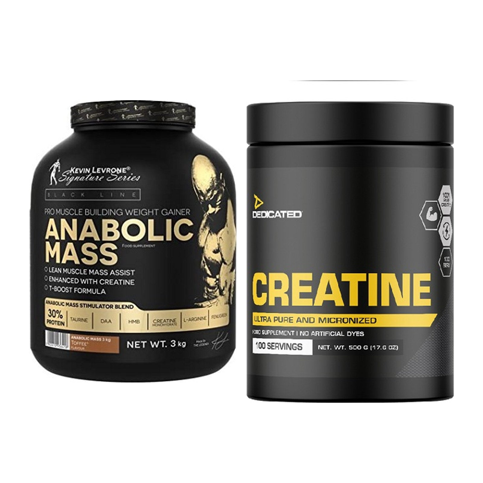 Masseaufbau-Set: Kevin Levrone Anabolic Mass 3kg + Dedicated Creatine – alle enthaltenen Artikel