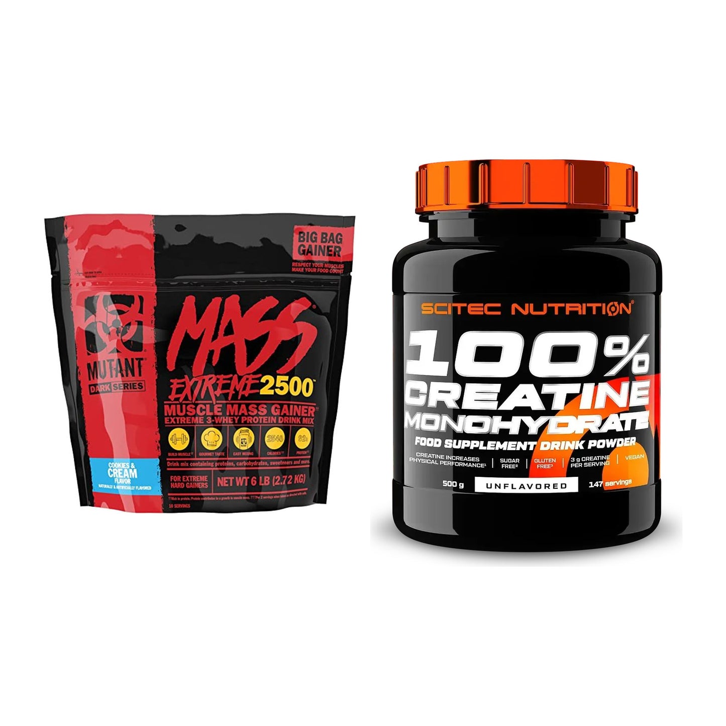 Masseaufbau-Set: Mutant Mass XXXTREME 2500 + Scitec Creatine – alle enthaltenen Artikel