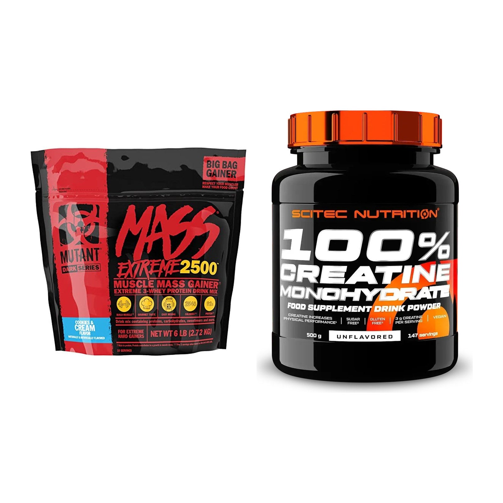 Masseaufbau-Set: Mutant Mass XXXTREME 2500 + Scitec Creatine – alle enthaltenen Artikel