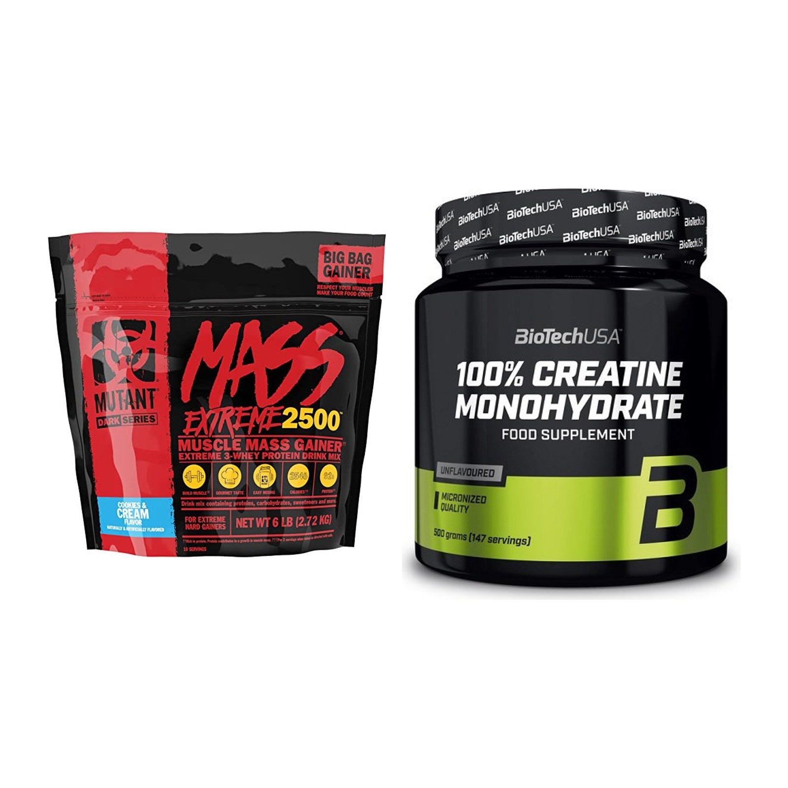 Masseaufbau-Set: Mutant Mass XXXTREME 2500 + BioTech Creatine – alle enthaltenen Artikel