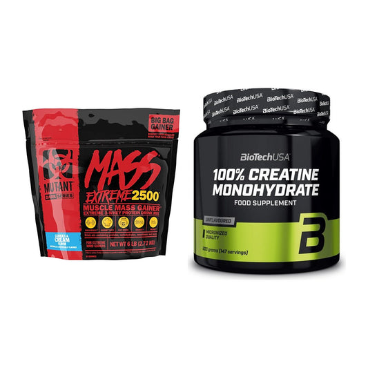 Masseaufbau-Set: Mutant Mass XXXTREME 2500 + BioTech Creatine – alle enthaltenen Artikel