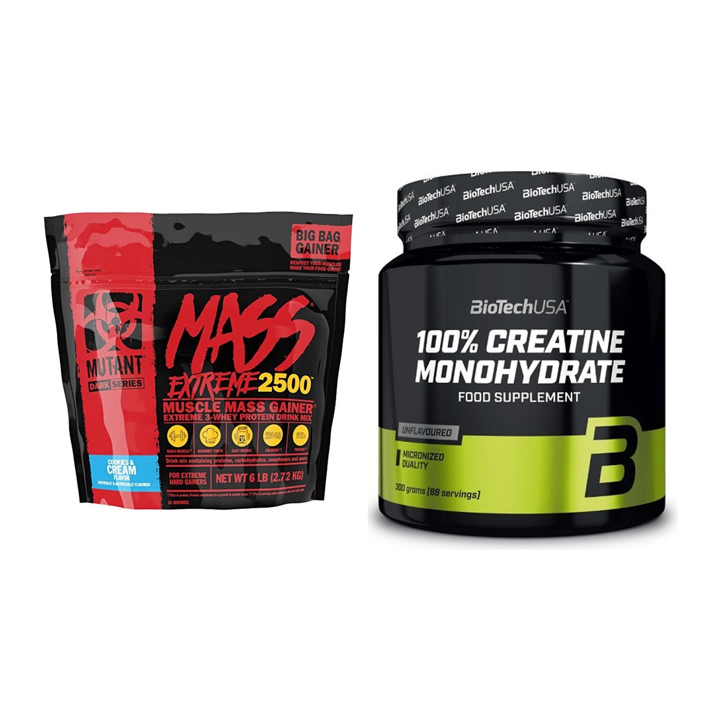 Masseaufbau-Set: Mutant Mass XXXTREME 2500 + BioTech Creatine – alle enthaltenen Artikel