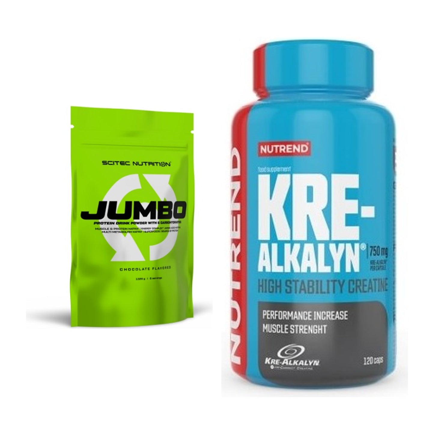 Masseaufbau-Set: Scitec Jumbo + Nutrend Kre-Alkalyn – alle enthaltenen Artikel