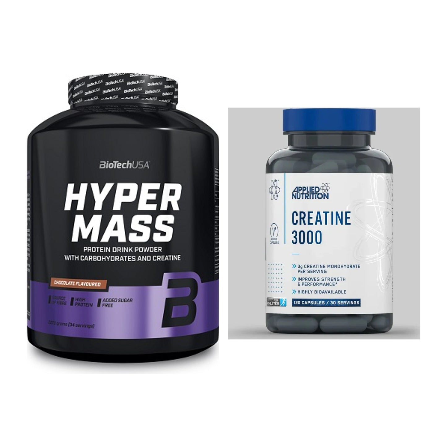 Masseaufbau-Set: BioTech Hyper Mass + Applied Nutrition Creatine 3000 – alle enthaltenen Artikel