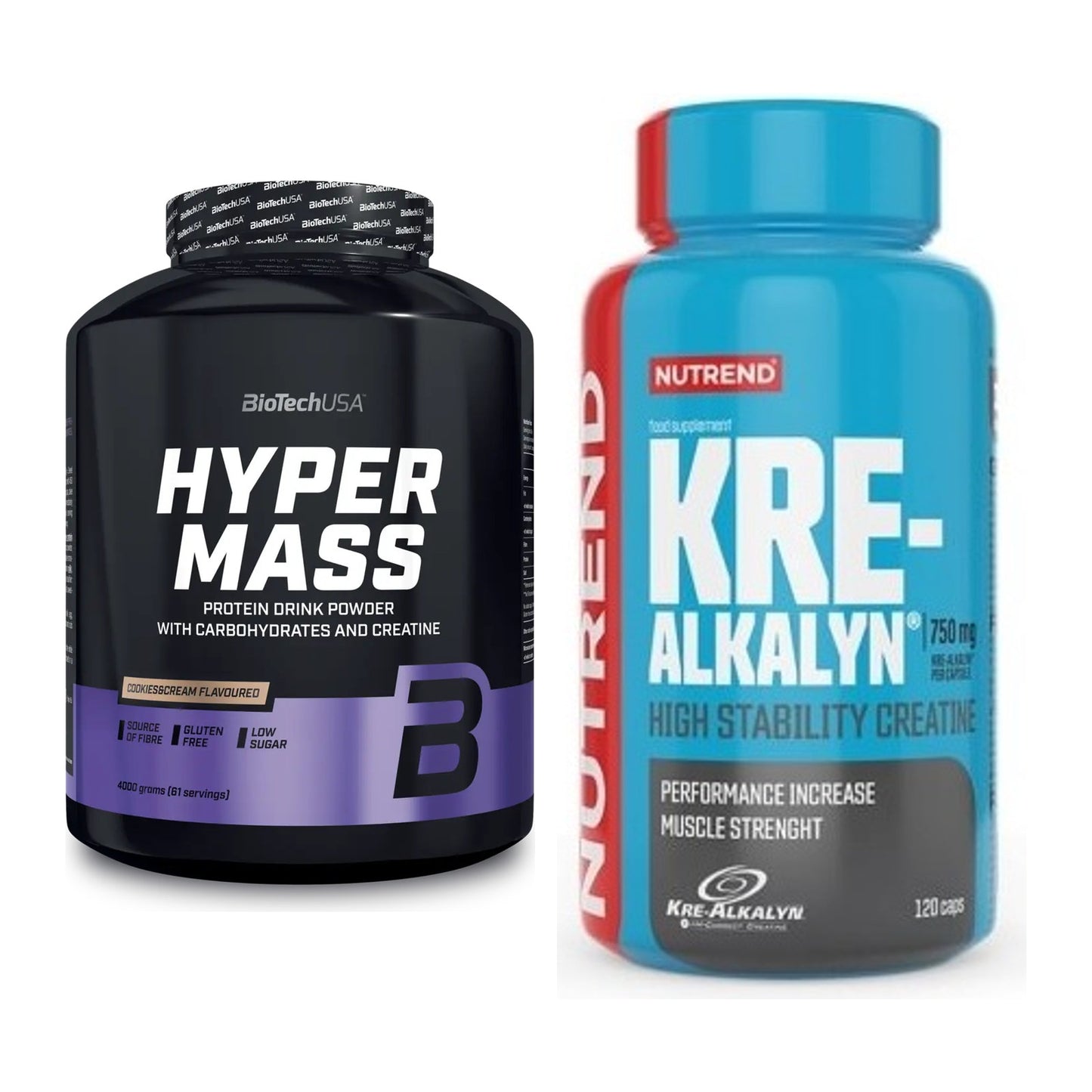 Masseaufbau-Set: BioTech Hyper Mass + Nutrend Kre-Alkalyn – alle enthaltenen Artikel