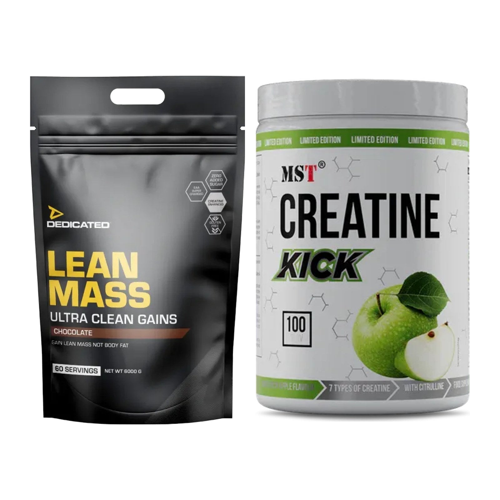 Masseaufbau-Set: Dedicated Lean Mass Gainer + MST Creatine Kick – alle enthaltenen Artikel