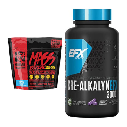 Masseaufbau-Set: Mutant Mass XXXTREME 2500 + EFX Kre-Alkalyn 3000 – alle enthaltenen Artikel