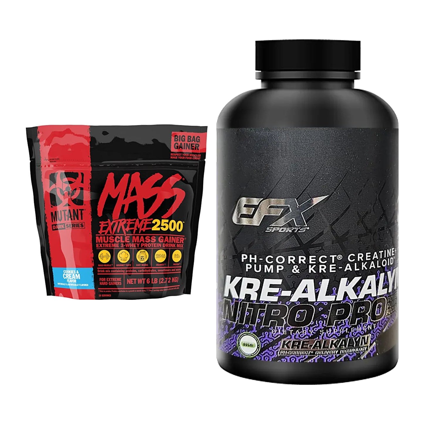 Masseaufbau-Set: Mutant Mass XXXTREME 2500 + EFX Kre-Alkalyn Nitro PRO – alle enthaltenen Artikel
