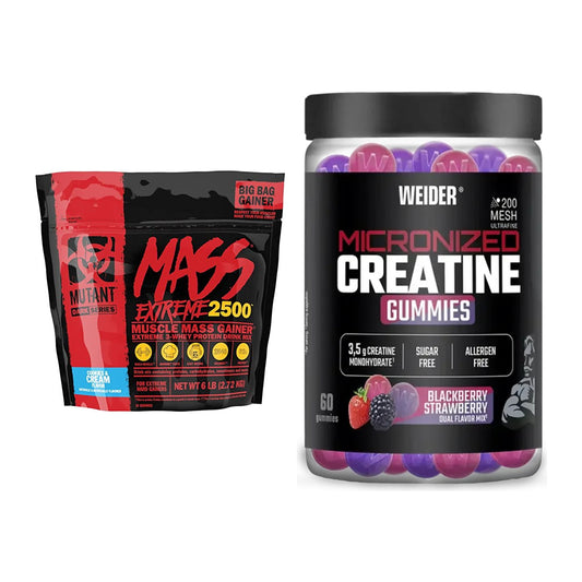 Masseaufbau-Set: Mutant Mass XXXTREME 2500 + Weider Micronized – alle enthaltenen Artikel