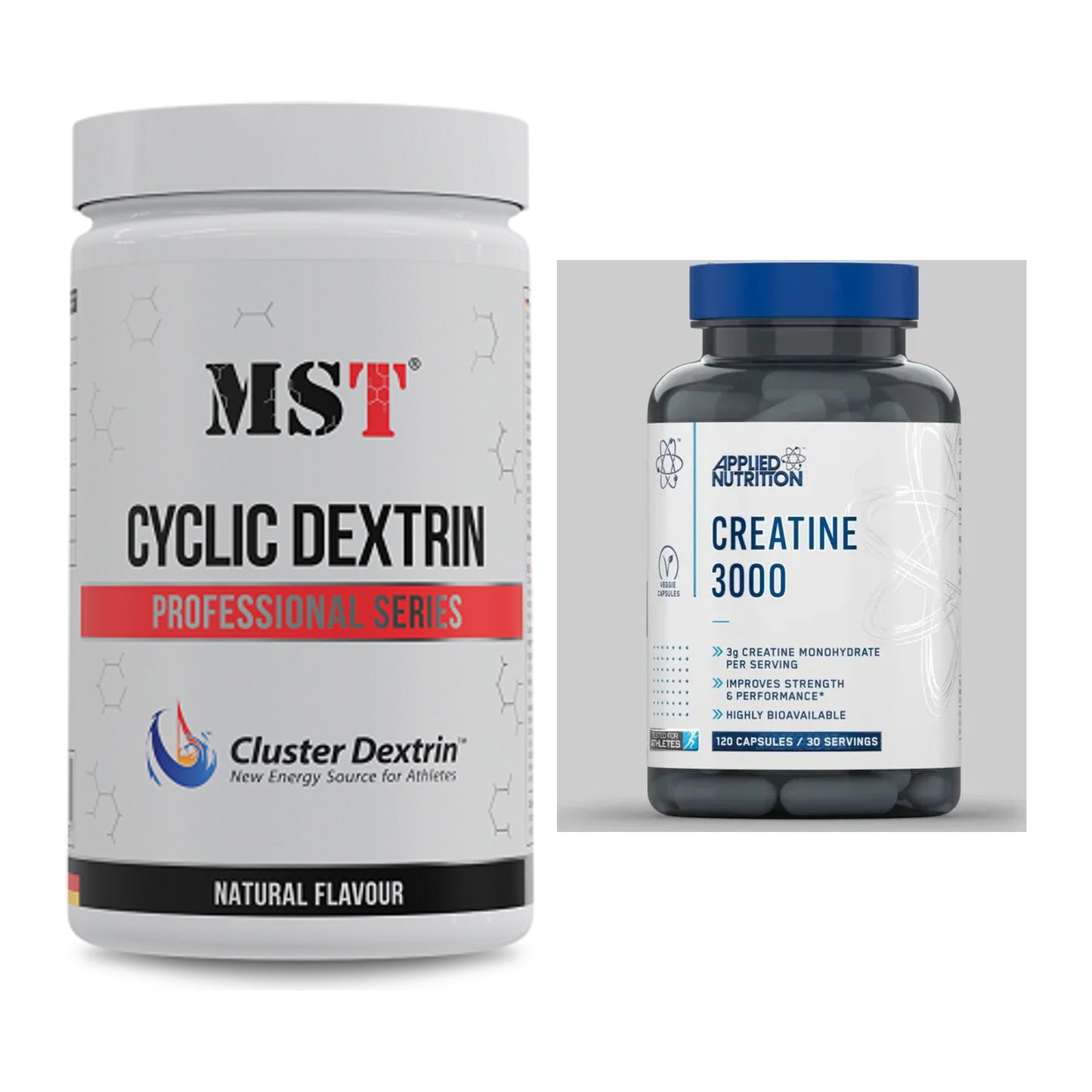 Masseaufbau-Set: MST Cluster Dextrin + Applied Nutrition Creatine 3000 – alle enthaltenen Artikel