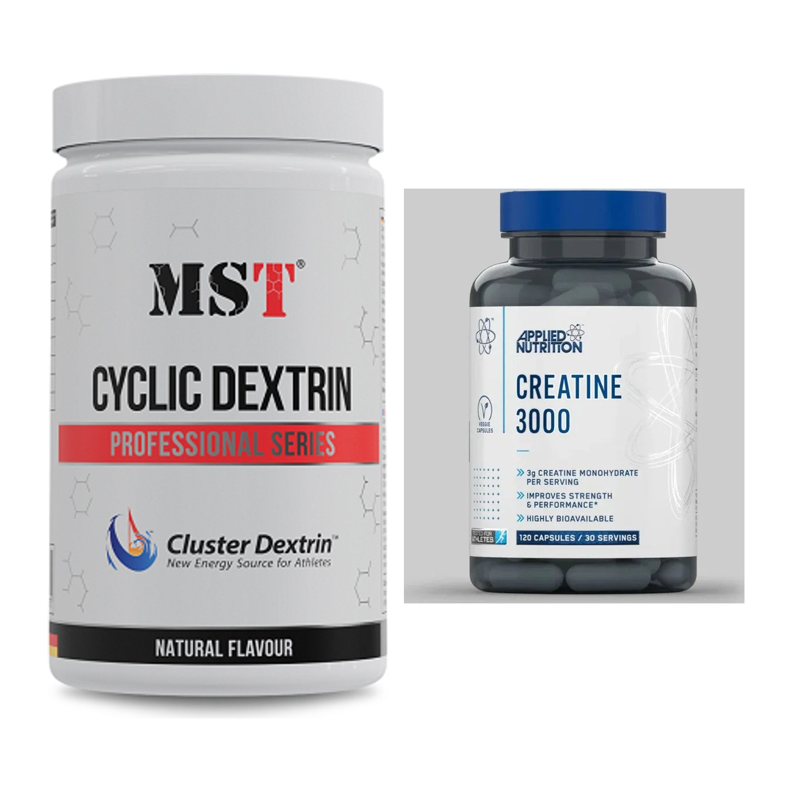 Masseaufbau-Set: MST Cluster Dextrin + Applied Nutrition Creatine 3000 – alle enthaltenen Artikel