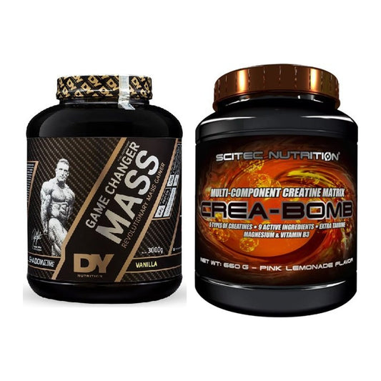 Masseaufbau-Set: DY Nutrition Game Changer Mass + Scitec Crea-Bomb – alle enthaltenen Artikel