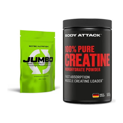Masseaufbau-Set: Scitec Jumbo 1320g + Body Attack 100% Pure – alle enthaltenen Artikel