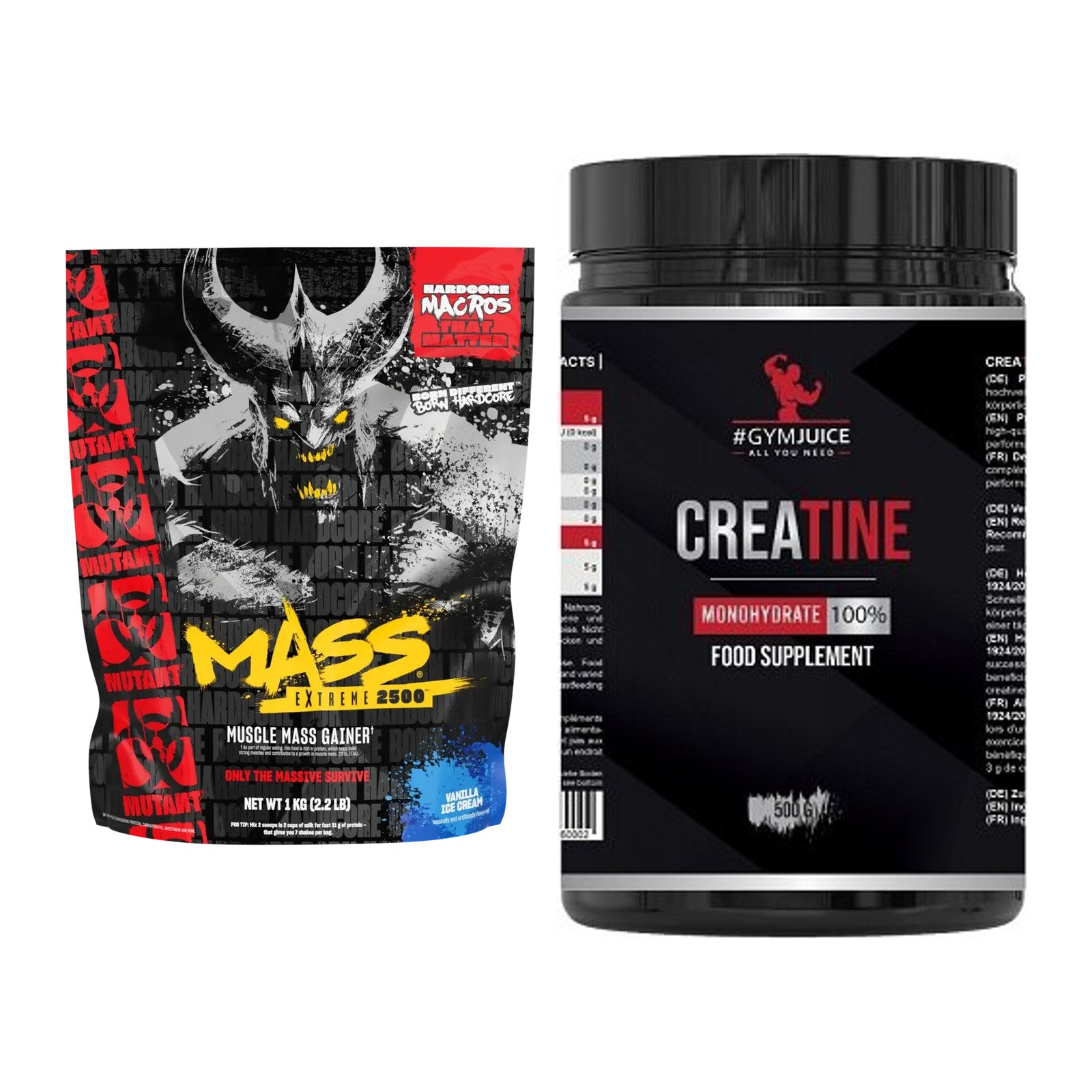 Masseaufbau-Set: Mutant Mass EXTREME 2500 + #GYMJUICE Creatine – alle enthaltenen Artikel