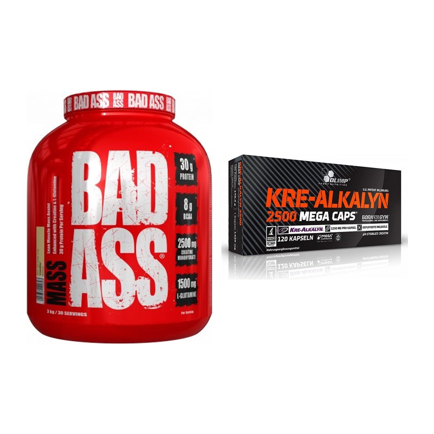 Masseaufbau-Set: BAD ASS MASS + Olimp Kre Alkalyn 2500 – alle enthaltenen Artikel