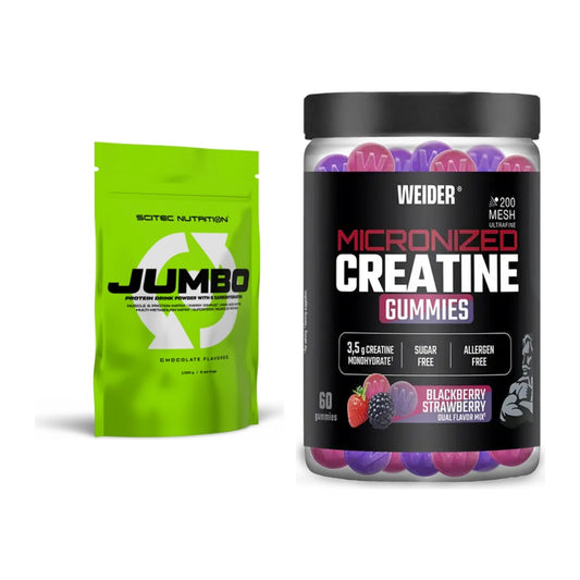 Masseaufbau-Set: Scitec Jumbo + Weider Micronized Creatine Gummies – alle enthaltenen Artikel