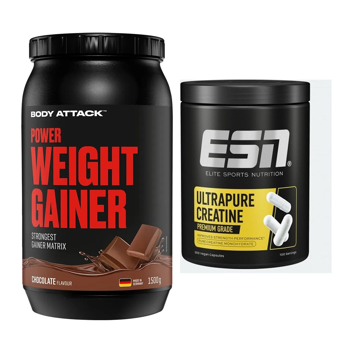 Masseaufbau-Set: Body Attack Power Weight + ESN Ultrapure Creatine – alle enthaltenen Artikel
